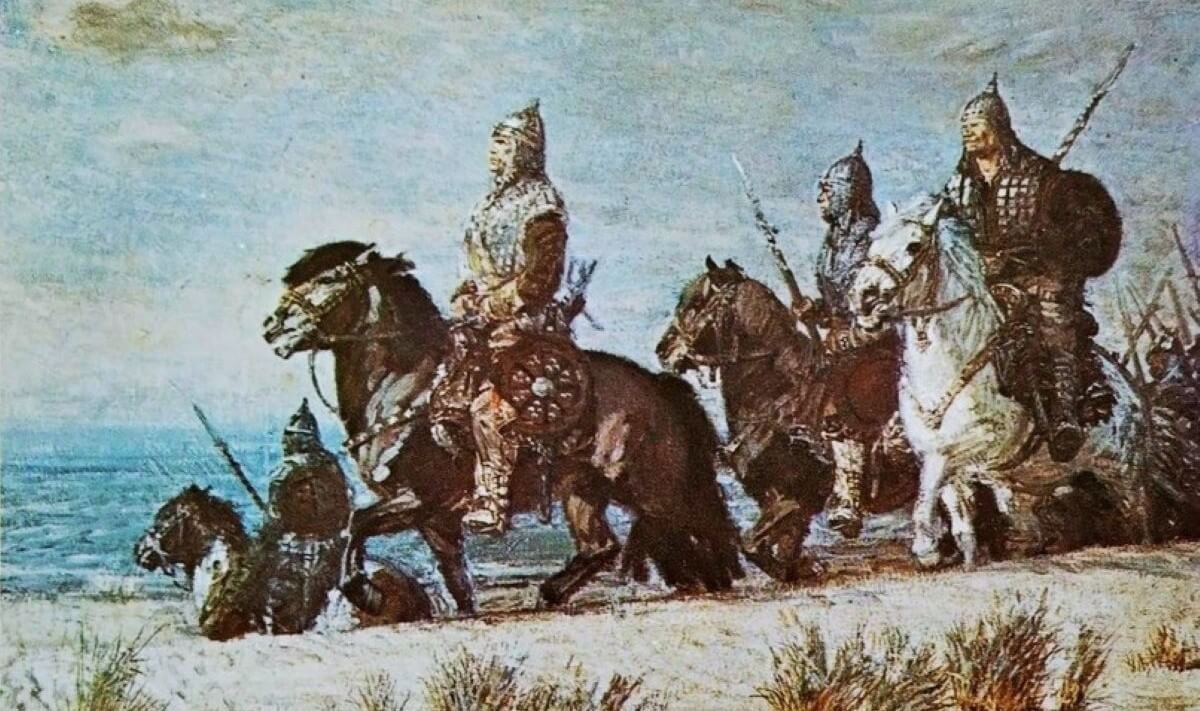 Drużyna Bolesława Chrobrego. Pocztówka z 1931 roku na podstawie obrazu Michała Byliny